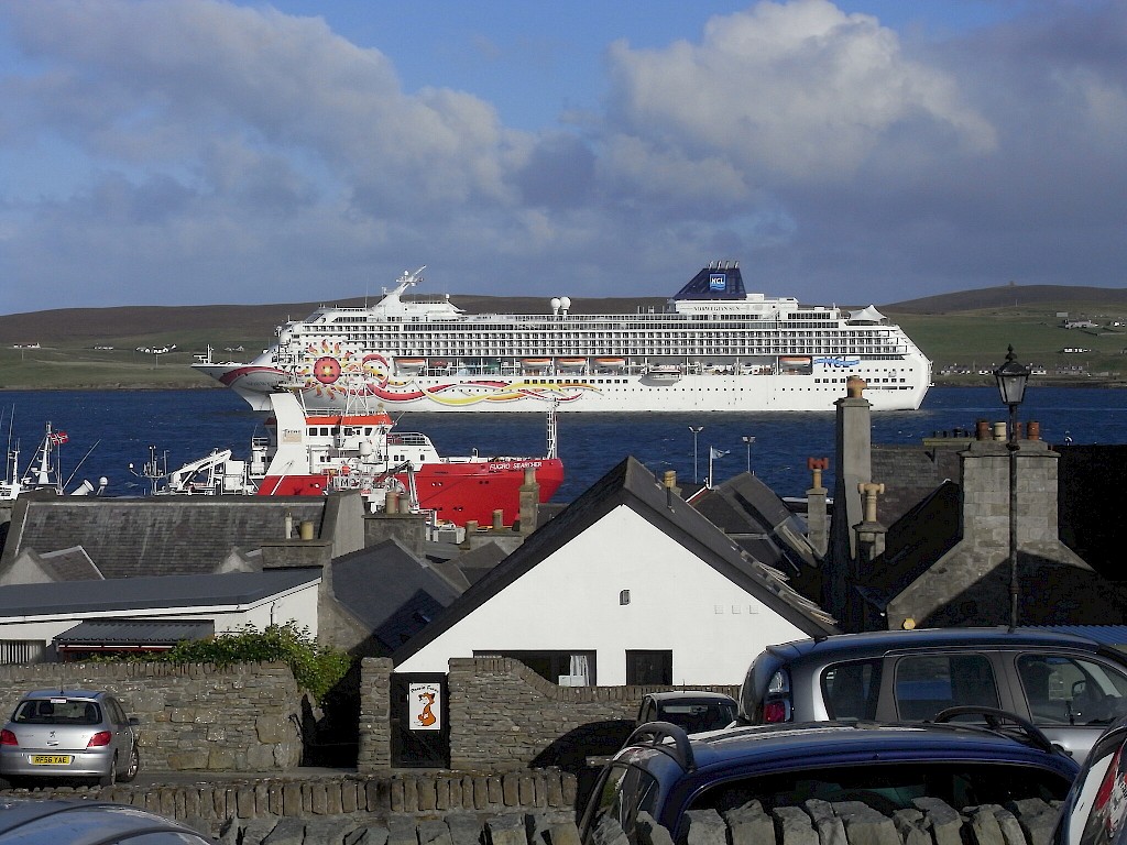 Cruise ship at anchor in Lerwick Harbour